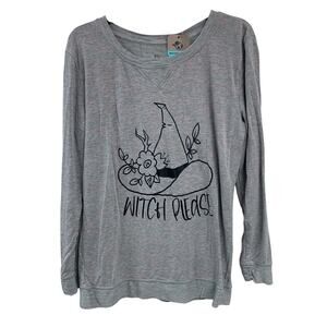 Upcycled Hand Printed Womens Medium Halloween Witch Please Long Sleeve Tee Shirt